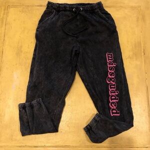 Misguided Heather Charcoal Gray Joggers Sweatpants with Pink Logo on Leg